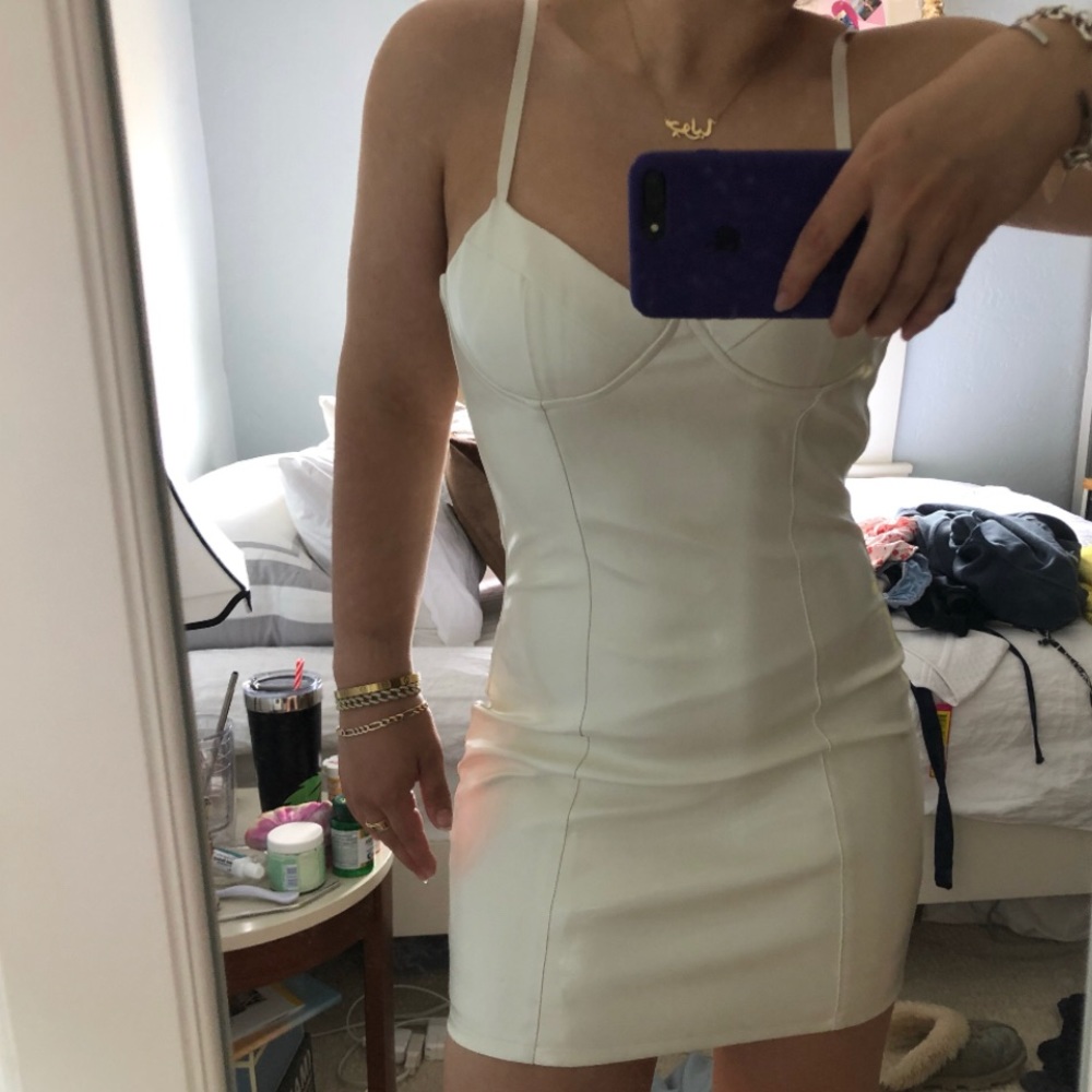 White Leather Bustier Dress TIGER MIST